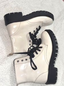 White Patent Lace-Up Combat Boots