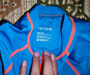 Blue Swim Bottoms with Orange Trim