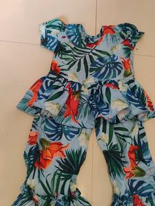 Tropical Print Ruffle Top &amp; Bell Bottom Set