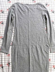 Elegant Grey Long Sleeve Midi Dress