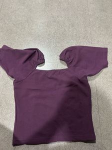 Purple Puff Sleeve Square Neck Top