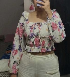 Floral Print Smocked Crop Top