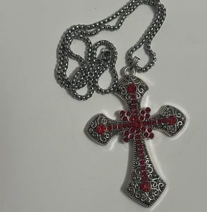 Red Stone Cross Pendant Necklace