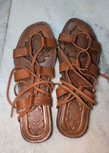 Leather Lace-Up Brown Gladiator Sandals