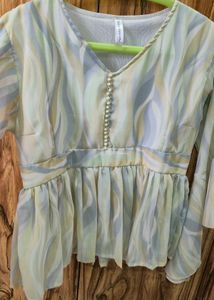 Flowy Peplum Blouse with Pearl Details