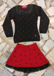 24. Woolen Cute Black &amp; Red Skirt Set