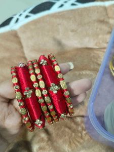 Red &amp; Gold Thread Bangles