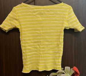 Yellow Striped Ribbed Crop Top