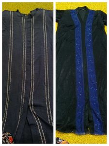 Embroidered Navy Blue/ grey  abaya two in