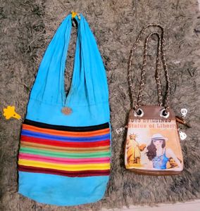Pack 2 Zip 9 Denim Jhola &amp; Long Chain Sling Bags