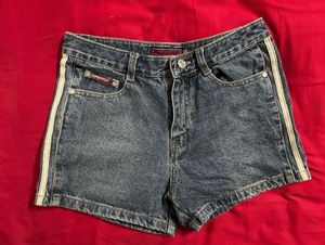 Blue Denim Shorts with Side Stripes
