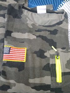 Camouflage T-Shirt with US Flag Patch
