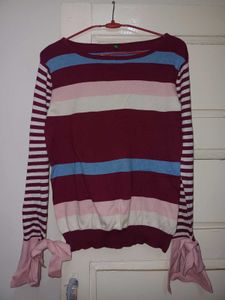 Striped Knit Sweater with Bow Detail
