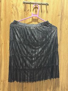 Black Fringed Mini Skirt