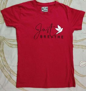 Women's Red 'Just Breathe' Graphic T-Shirt