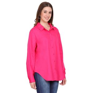 Bright Pink Oversized Button-Down long Shirt