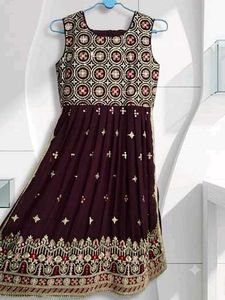 Embroidered Ethnic dress with plain palazzo nd bea