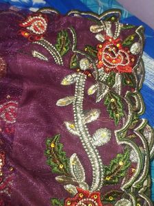 Purple Net Saree With  Blouse