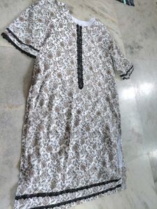 Elegant Printed Kurta with Lace Trim only kurti