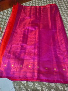 Vibrant Orange &amp; Purple Silk Saree