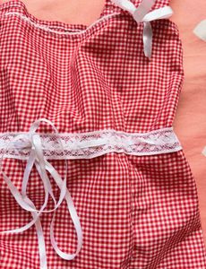 Red Gingham Corset Top with Lace Detail
