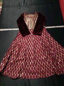 Maroon Kurta Set with Gold Print