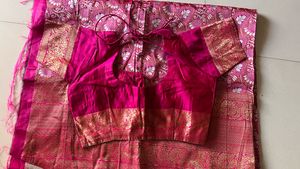 Vibrant Pink Silk unstitched lehenga with Blouse