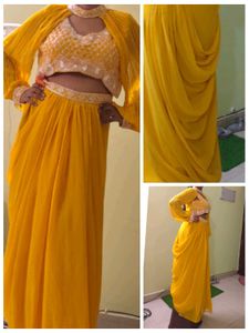 Brand New Yellow Embellished Indo western