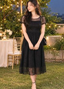 korean Elegant Black Tulle Dress