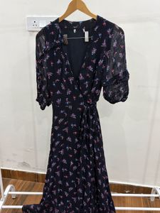 Navy Blue Floral Wrap Maxi Dress