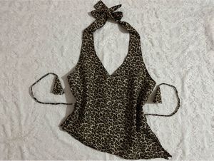 y2k Leopard Print asymmetrical Halter Top