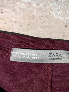 ZARA Burgundy Smocked Crop Top