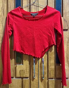 Long Sleeve Asymmetric Hem Crop Top