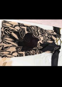 Elegant Black &amp; Beige Leaf Print 3 piece kurta set