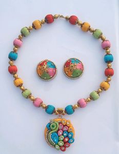 silk thread multicolour necklace and earrings set