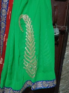 Red and Green Half-and-half Saree