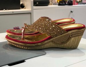 Elegant Golden &amp; Red Partywear Sandals