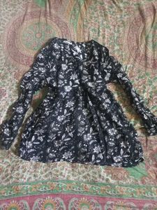 Black Floral Print Kurta