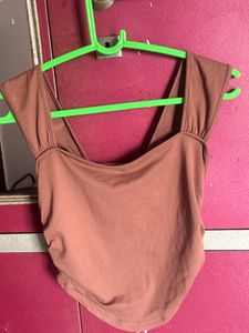 Brown Scoop Neck Cap Sleeve Top