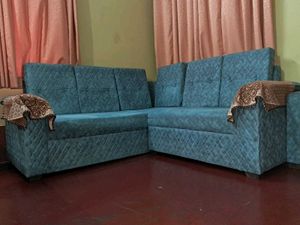 Teal Tufted Sectional Sofa