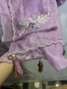 lavender sari with Katdana work