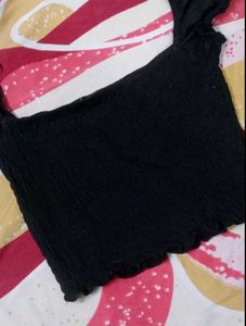 Black Smocked Crop Top