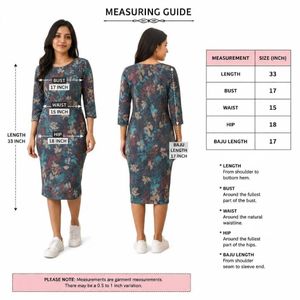 New Floral Print 3/4 Sleeve Bodycon Dress