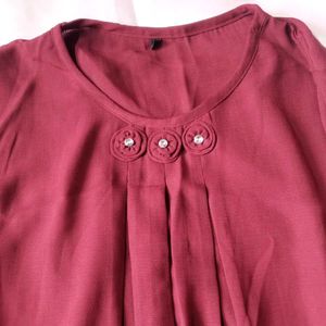 Korean Elegant Maroon Bell Sleeve Top