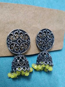 Yellow Beaded Jhumka Earrings
