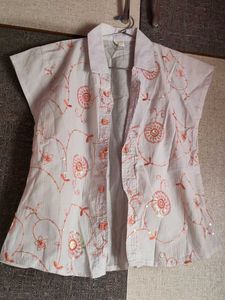 Embroidered Button-Up Top