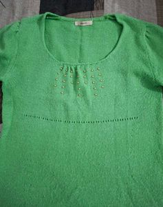 Green Beaded Neckline Sweater Top