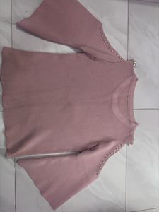 Pink Cold Shoulder Embellished Top