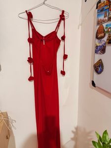 Red Maxi Dress with Rose Detail