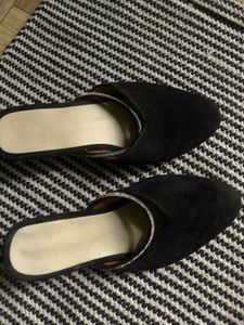 Black Mules with Rhinestone Trim